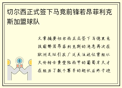 切尔西正式签下马竞前锋若昂菲利克斯加盟球队